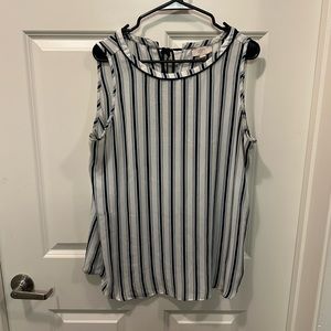 Blue and white striped tank top with tie back.